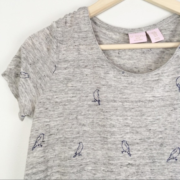 St. Tropez Tops - St. Tropez West Gray Linen Bird T-Shirt